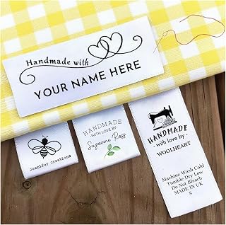 100pcs Personalized Satin Sewing Label|Custom Fabric Tags with Handmade with Love Design|Custom Logo Clothing Label|Custom Washable Labels for Handmade Items and Crafts - 2x6cm (2x6cm (0.78x2.36''))