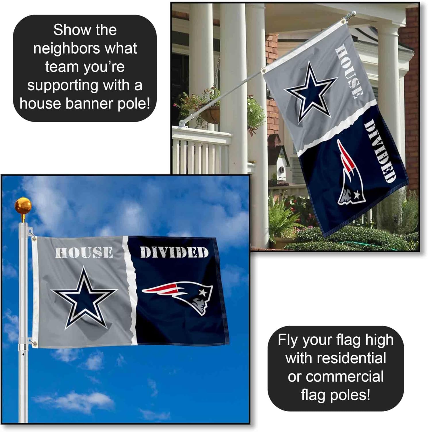 Cowboys and Patriots House Divided Flag Rivalry Banner
