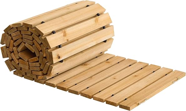 Wooden Garden Pathway Outdoor Roll-Out Walkway Weather-Resistant Fir Wood Curved or Straight Boardwalk Decorative Garden for Backyard,Beach,Wedding Party Pathways Natural, 12FT Straight