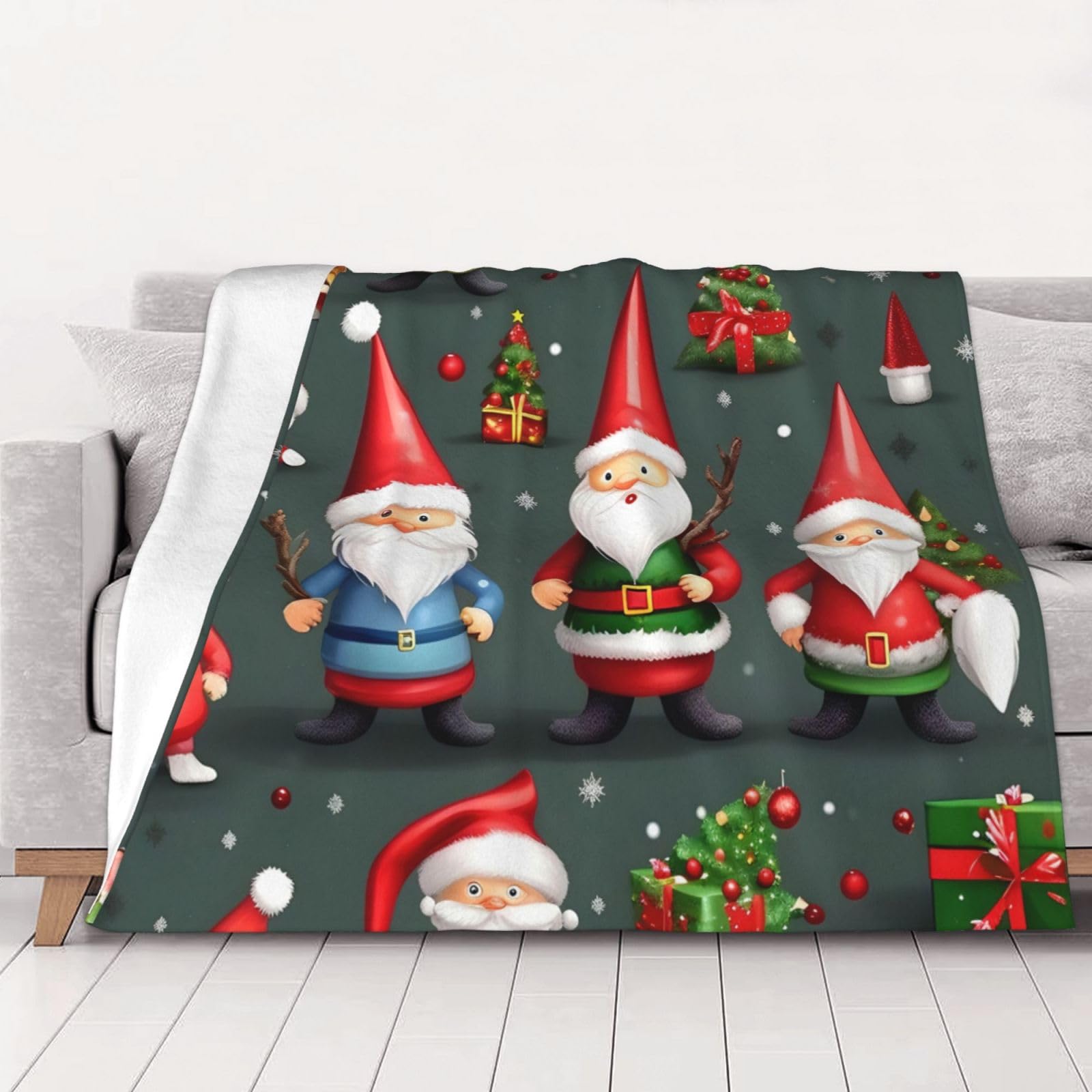 Couverture nains de Noël plaid flanelle ultra doux jeté de lit canapé toutes saisons