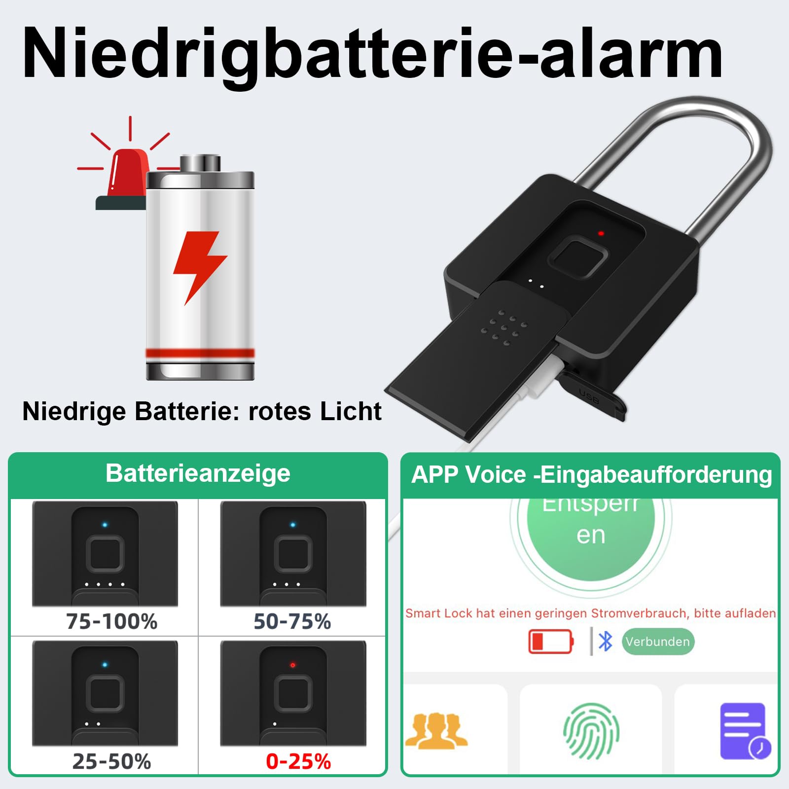 Lucchetto a Impronta Digitale, Lucchetto a Combinazione con Catenaccio Lungo Eseesmart con Chiave, Bluetooth, Lucchetto con Lunga 60MM, Lucchetto per Cancello Esterno Impermeabile