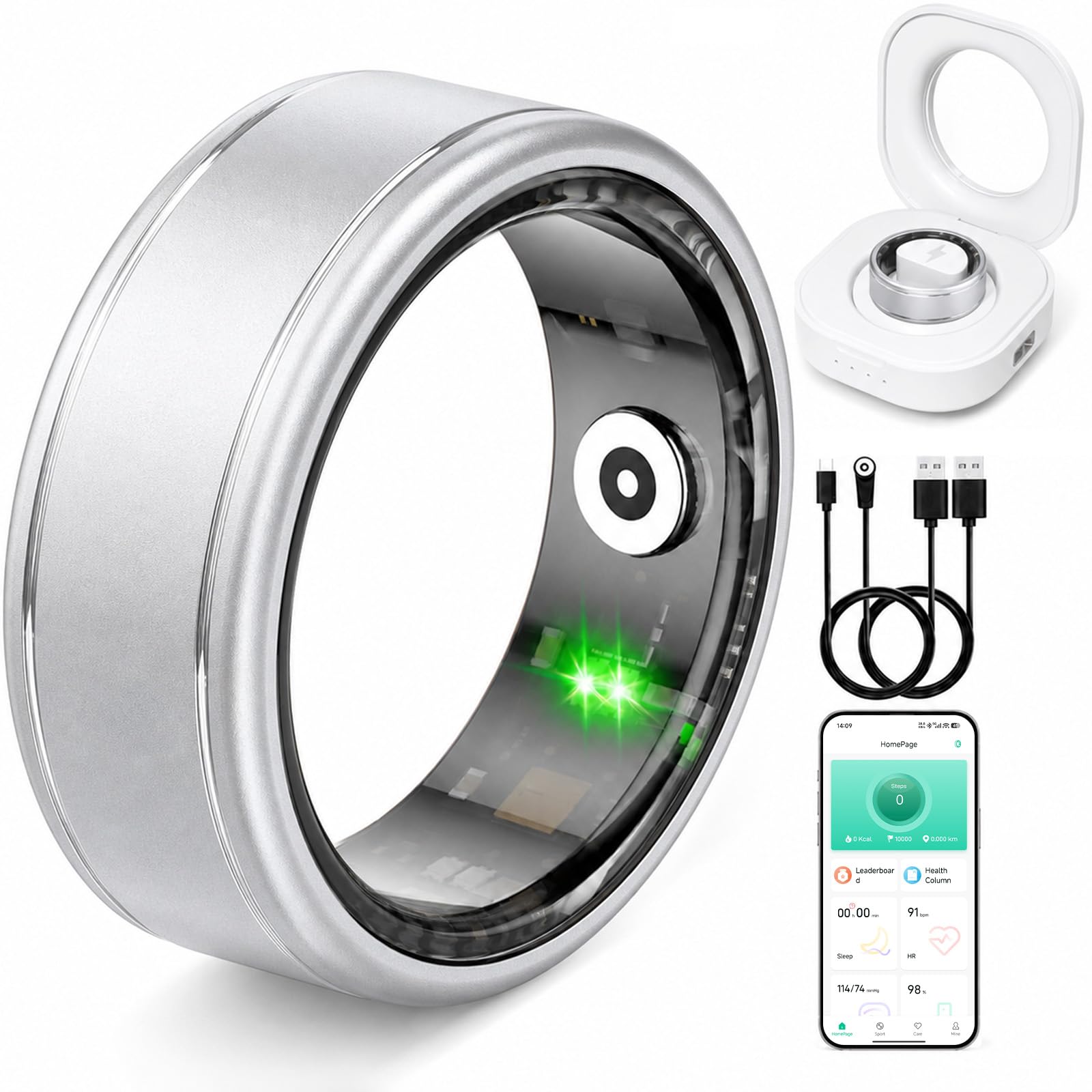 Anillo inteligente para mujeres y hombres, IP68, resistente al agua, con frecuencia cardíaca, oxígeno en sangre y monitor de sueño, anillo de seguimiento de salud compatible con iOS y Android, sin