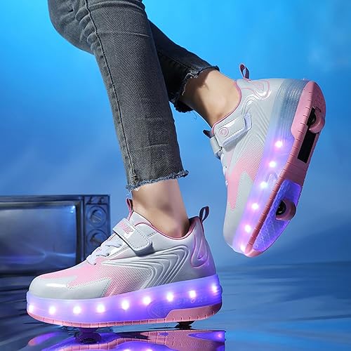 Miniatura 6 de Ehauuo - Zapatos de dos ruedas con luces recargables, con ruedas retráctiles, tenis unisex con LED intermitentes para Niñas Niños, Principiantes,