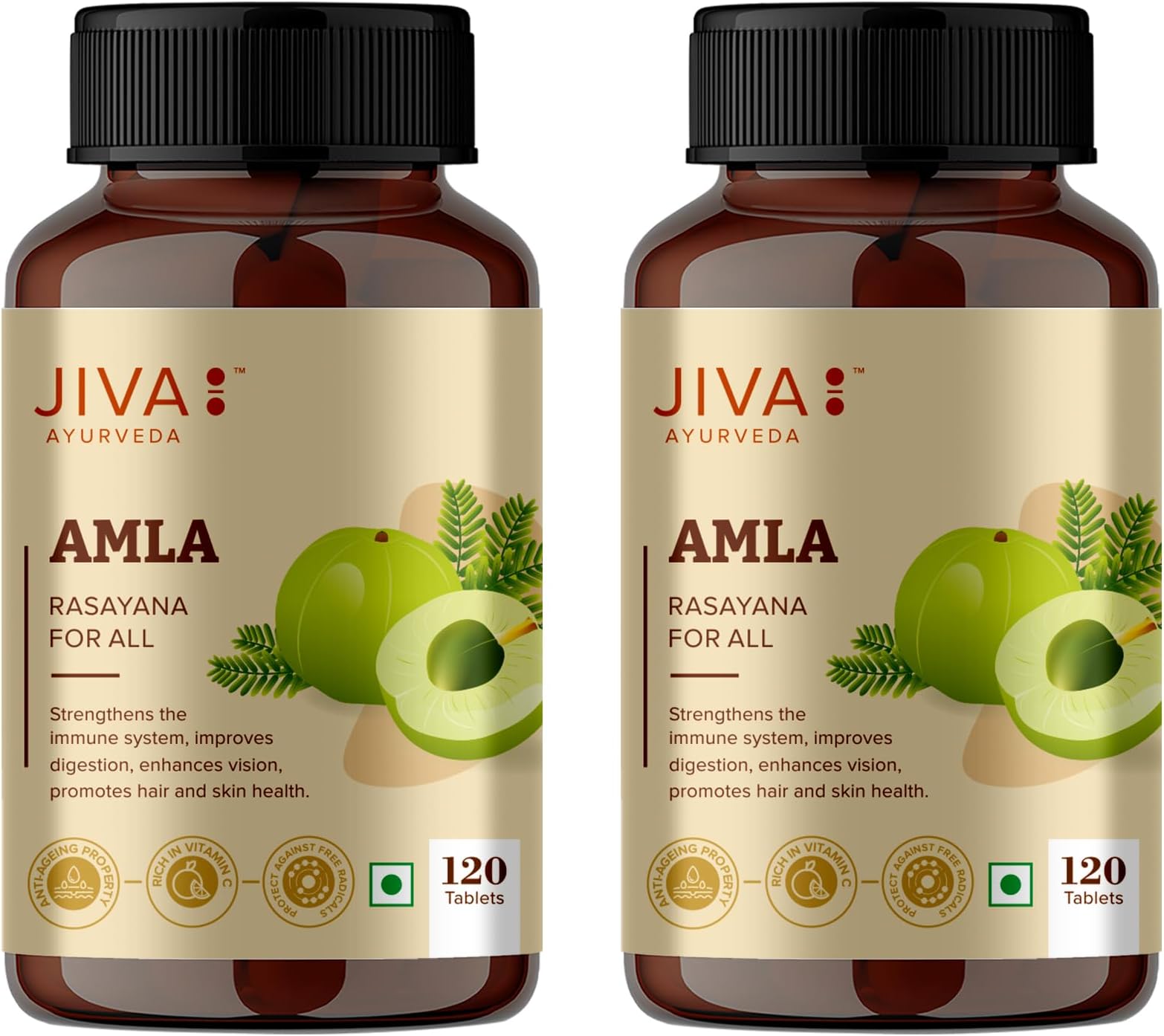 Jiva Amla Tablets 500mg 240 Tablets | 100% Herbs Used, Rich In Vitamin C | Rich In Antioxidants | Improves Digestion | Enhances Vision - 120 Tablet (Pack of 2)