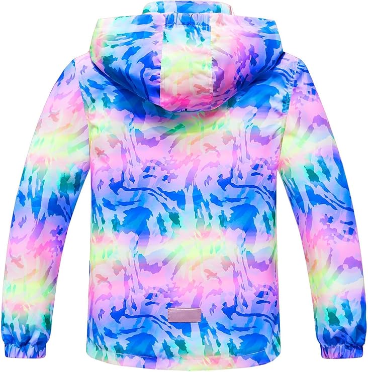 Girls Hooded Rain Jacket Waterproof Raincoat Fleece Lined Coat for Kids