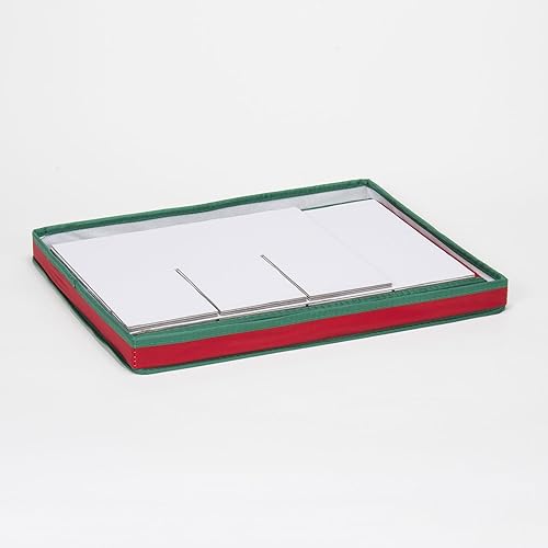 Miniatura 4 de Household Essentials - Caja de almacenamiento de lona con tapa y asas para vajilla de porcelana y copas de cóctel, color rojo con ribetes de color