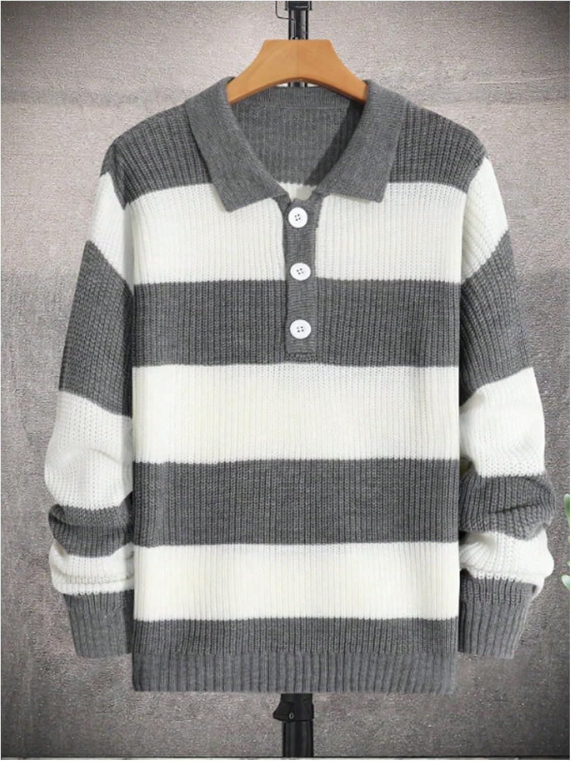 RoseSeek Men's Collared Striped Sweaters Button Down Pullover Sweaters Fall Jumpers