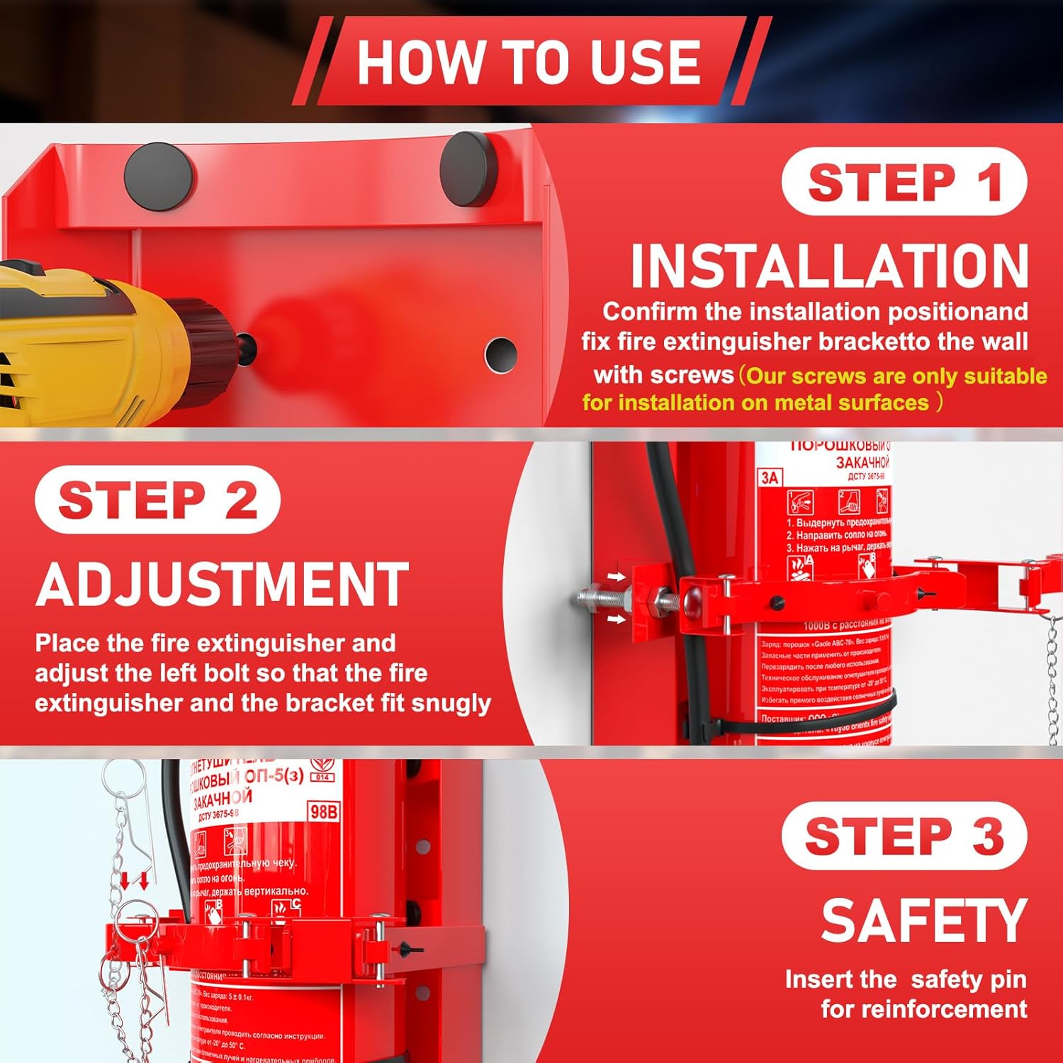 Fire Extinguisher Mount, Heavy Duty Fire Extinguisher Bracket with Screws Fits 10lb Dry/5lb Co2 Extinguisher for School Home Garage Laboratory and Vehicle Perfect for Wall Mount,1pcs