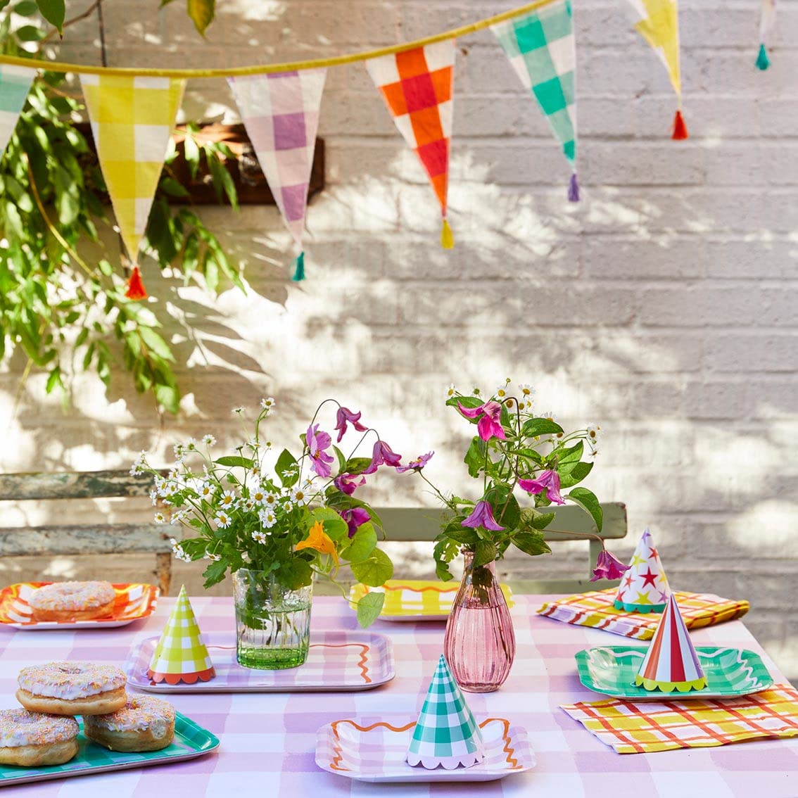 Gingham Fabric Bunting with Tassels - 3m - Image 3