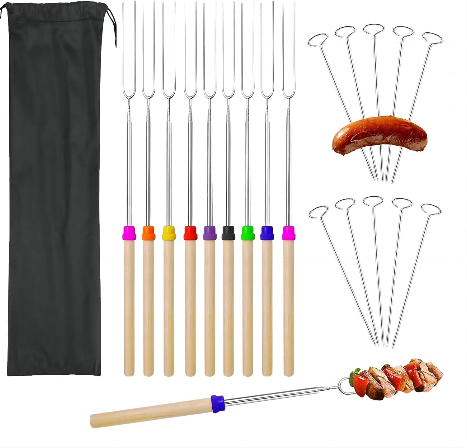 AONAT 10Pcs Telescoping Toasting Forks,Marshmallow Toasting Forks Kit