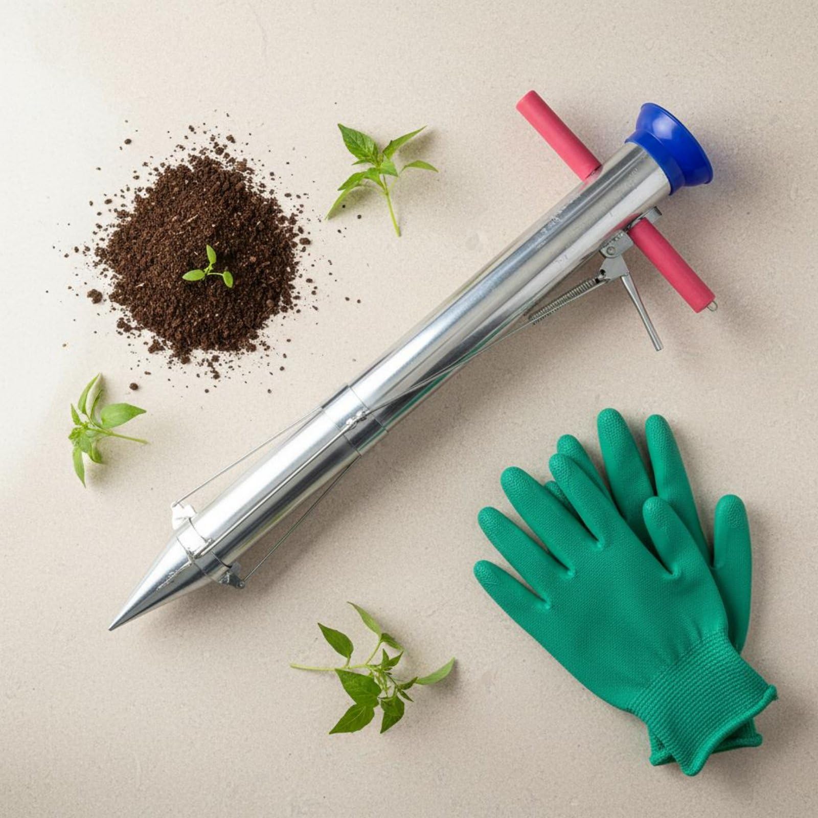 Piantatore di Ortaggi Attrezzo per Manuale Becco Anatra Manico Ergonomico Acciaio Adatto per Contadini Grandi Terreni Serre, 2-Maniglia 2-Molla