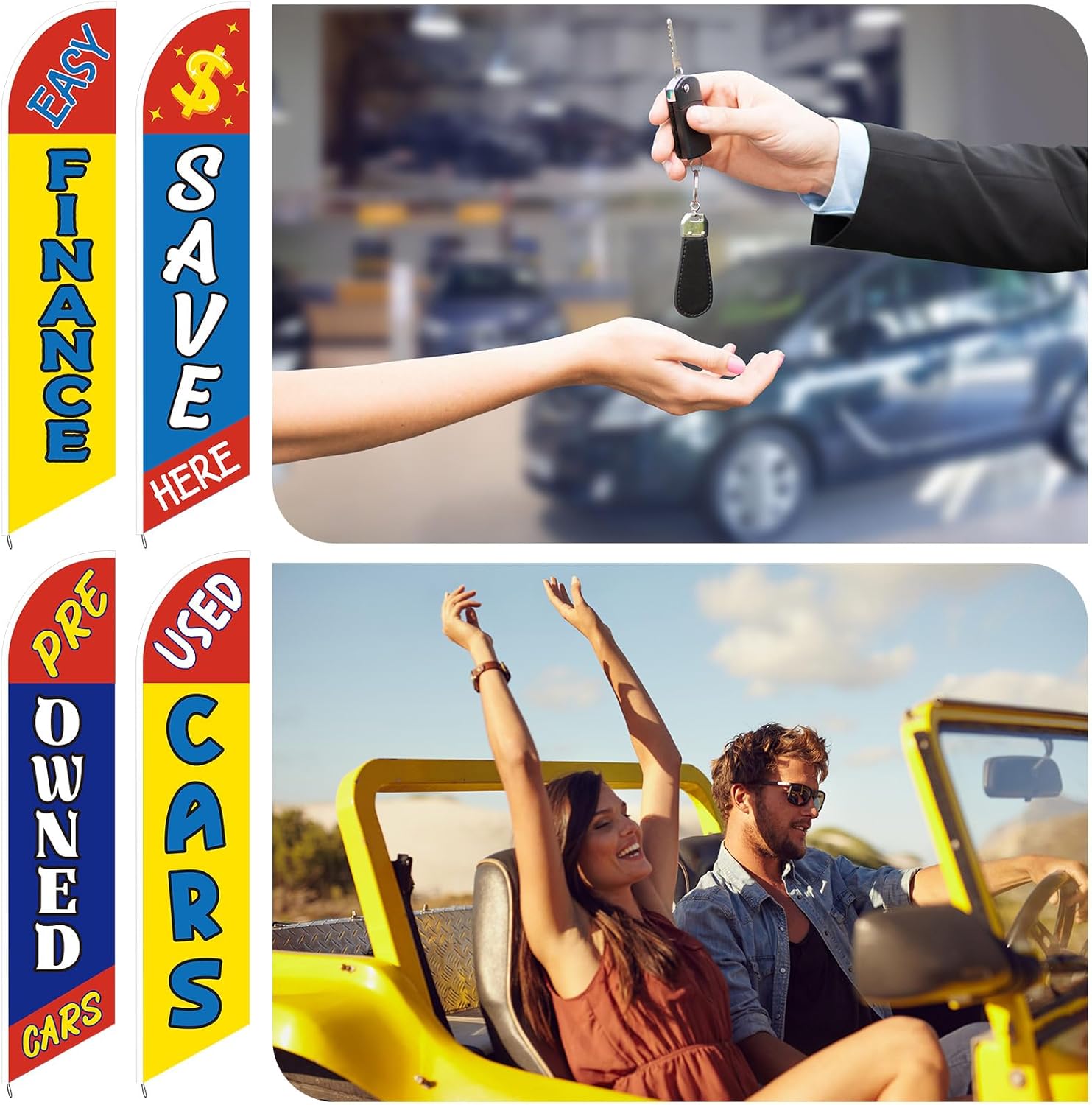 4 Pcs Used Cars Flag Windless Swooper 12ft Lot Auto Finance Pre Owned Second Hand Cars Save Here Swooper Advertising Flags for Used Sale Business - Image 4