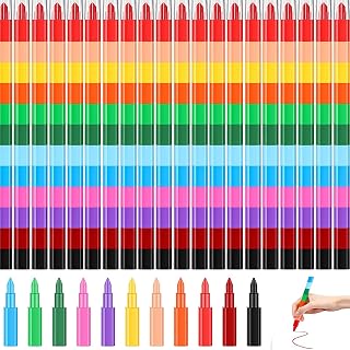 CAVLA 30 Pack Stackable Crayons, 12 Colors Colored Pencils for Kids, Mini Crayon Packs, Stacking Crayons for Children Toddlers Drawing Gifts, Rainbow Markers Pen, Party Favors School Office Supplies