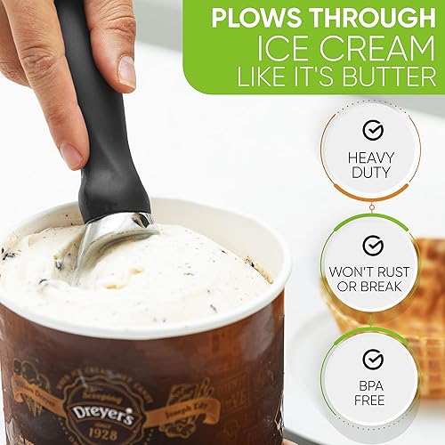 Vista 36 de Spring Chef Cuchara de helado rosa resistente con mango de agarre suave, cuchara de helado profesional, cuchara de helado de metal para masa