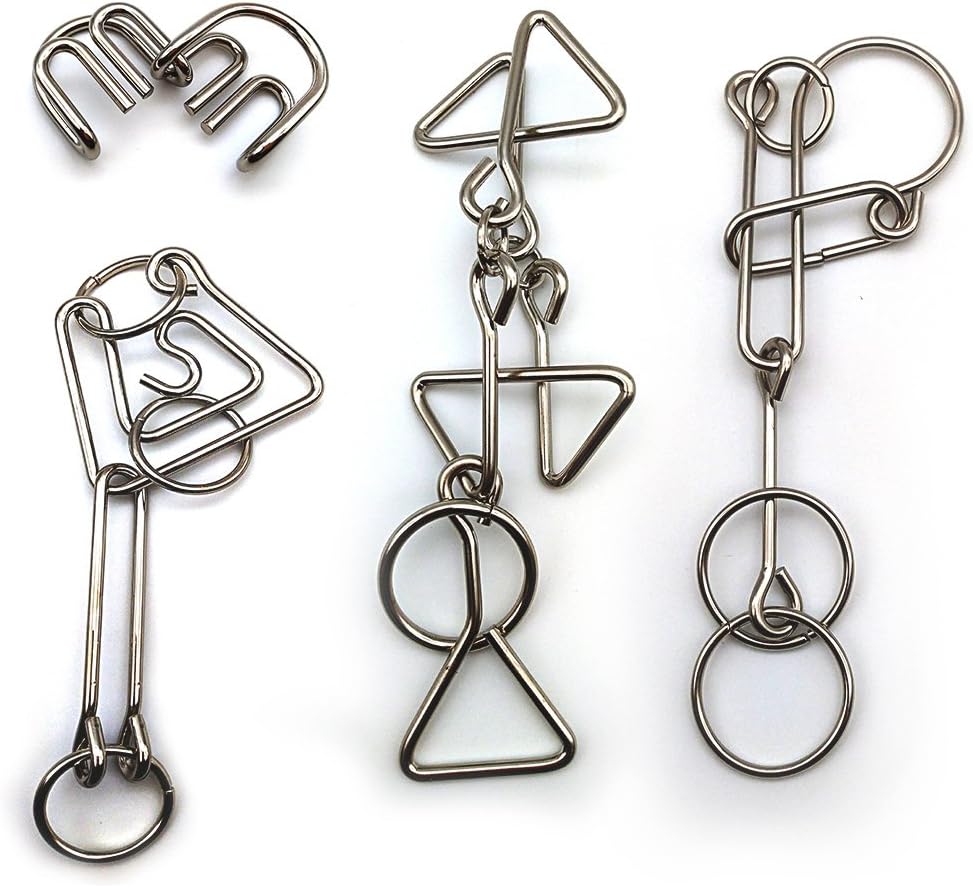 Zooshine 4 Sets Advanced Metal Brain Puzzles Teasers Higher Level Challenge for Party Games, Office Toys, Family Games for Kids Adults