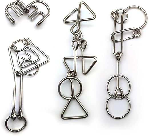 Zooshine 4 Sets Advanced Metal Brain Puzzles Teasers for Kids Adults Higher Level Challenge for Party Games, Office Toys, Parent-Children Games