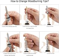 Vista 6 de BESTZO Kit de herramientas de combustión de leña LCD con soldador, kit de herramientas de pirografía con grabado en relieve, tallado, punta