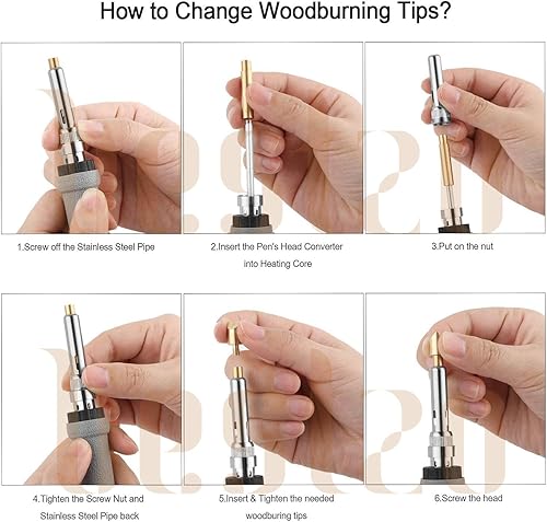 Vista 6 de BESTZO Kit de herramientas de combustión de leña LCD con soldador, kit de herramientas de pirografía con grabado en relieve, tallado, punta de Negro