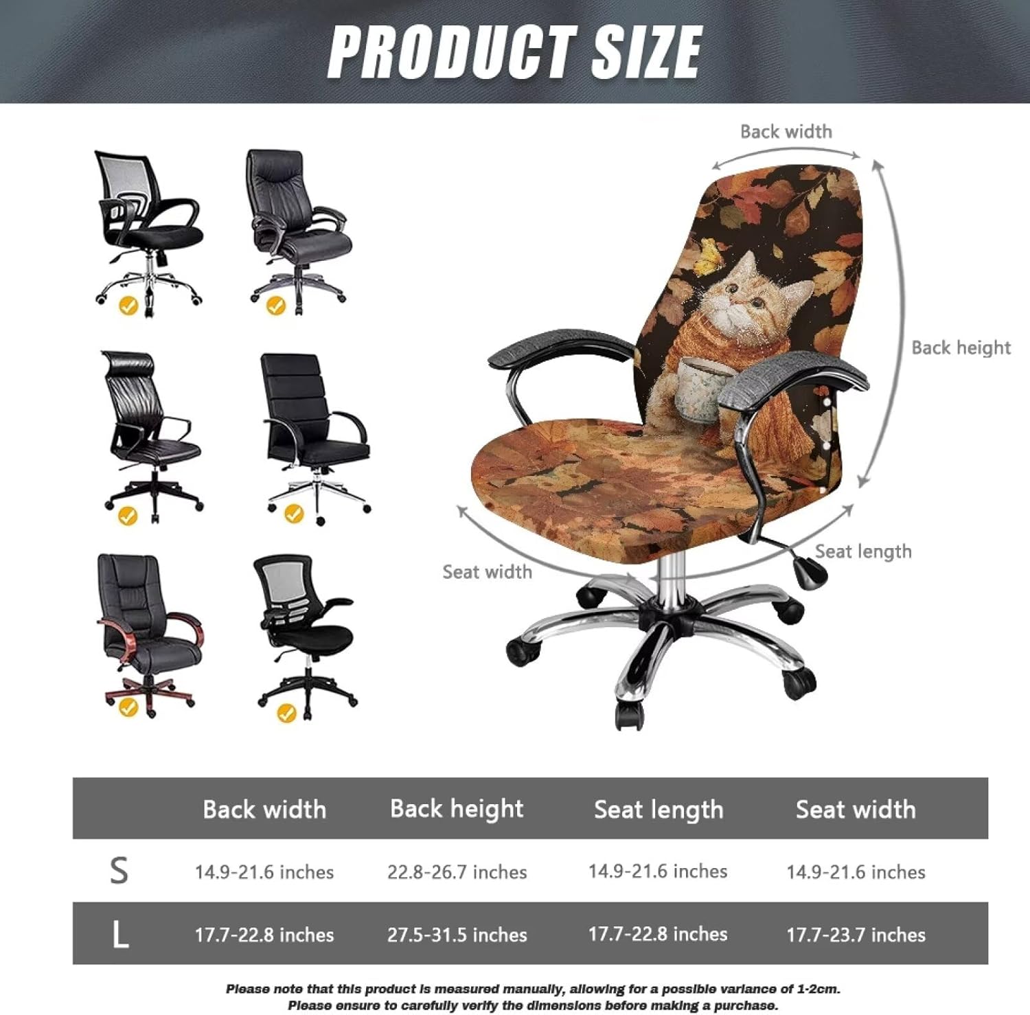 Autumn Scarf Kitty Office Chair Cover Stretchable Thick High Back Office Seat Cover Oversized Desk Chair Cover for Extra Large Executive Chairs Chair Decoration Accessories