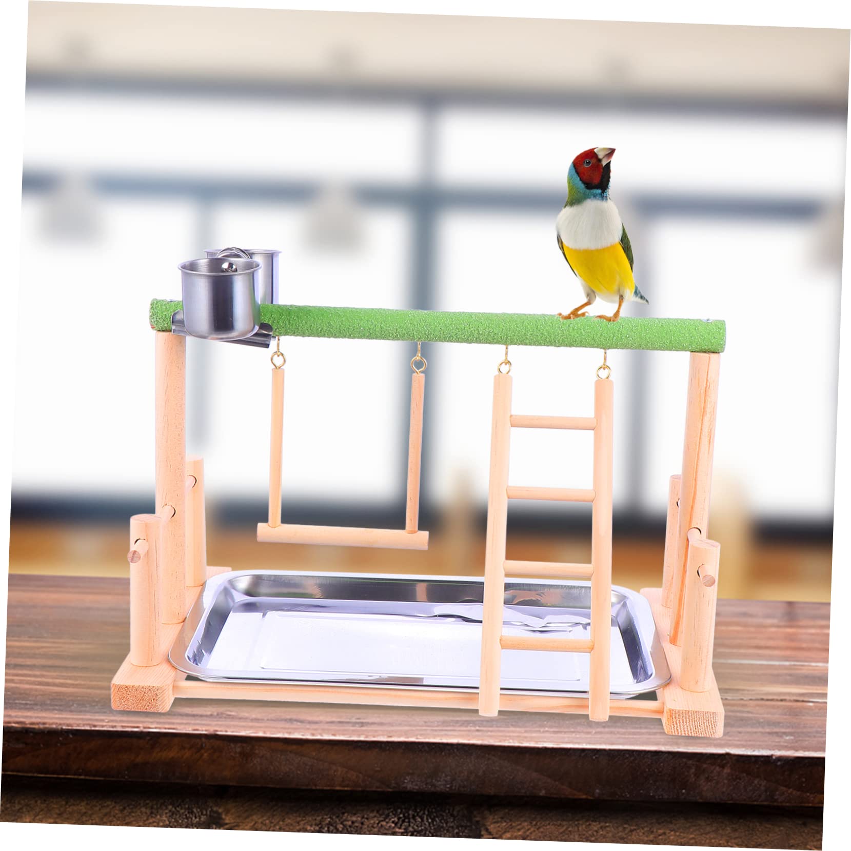 VANZACK Trespolo Per Uccelli Legno Con Scala e Altalena Per Pappagalli Gioco Per Esercizio e Divertimento Per Volatili Supporto Per Arrampicata e Masticazione Adatto Per Pappagalli e