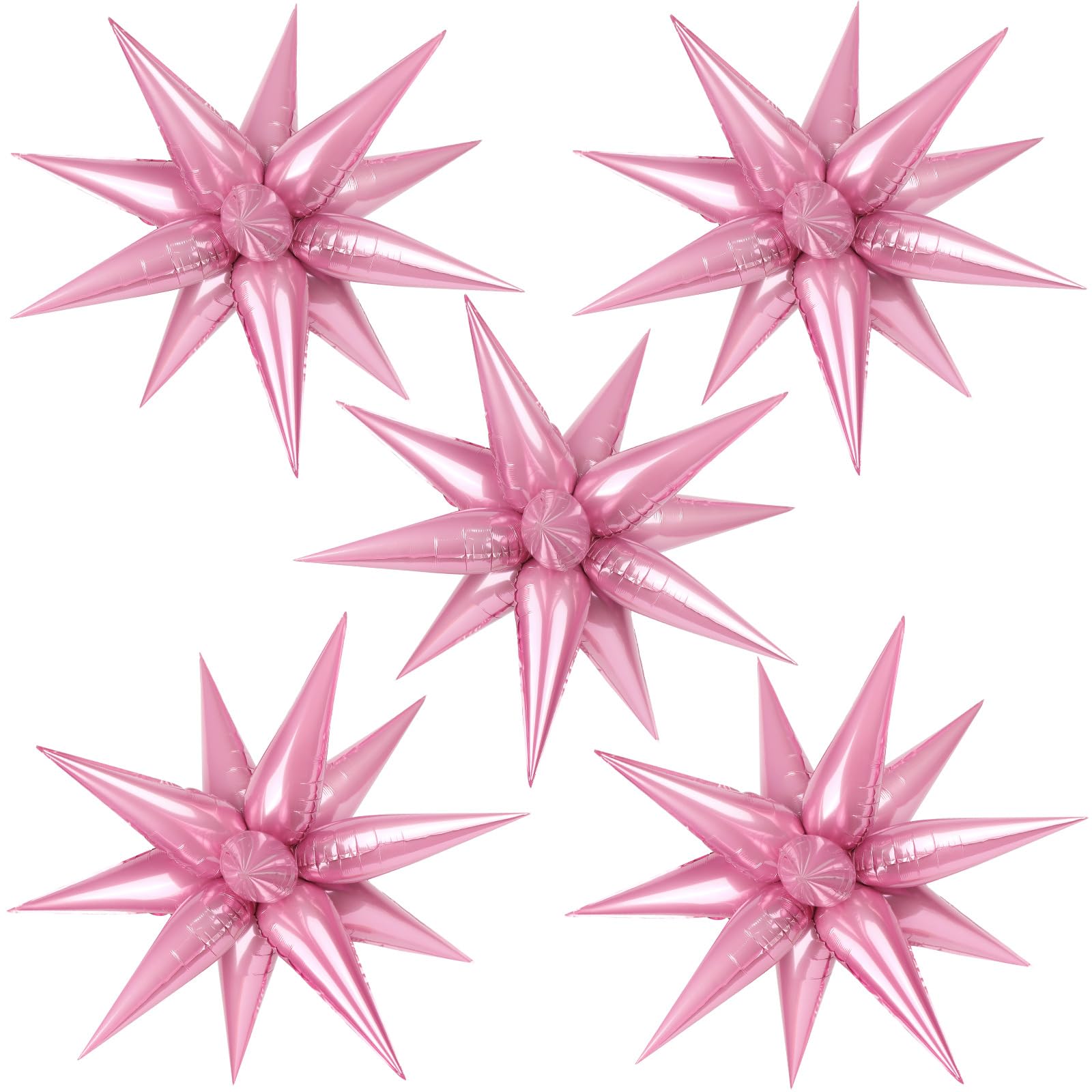 60 Pcs Pink Star Balloons Explosion 12 Point Foil Cone Balloons Magic Starburst Balloon Large for Wedding Anniversary Backdrop Birthday Party