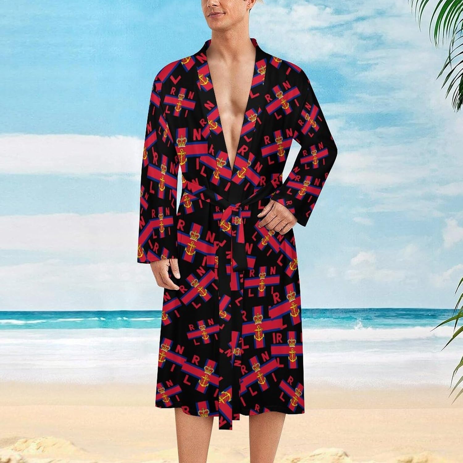 Royal National Lifeboat Institution Mens Robe Long Bathrobe for Women Bath Robes Lightweight Soft Printed Sleepwear