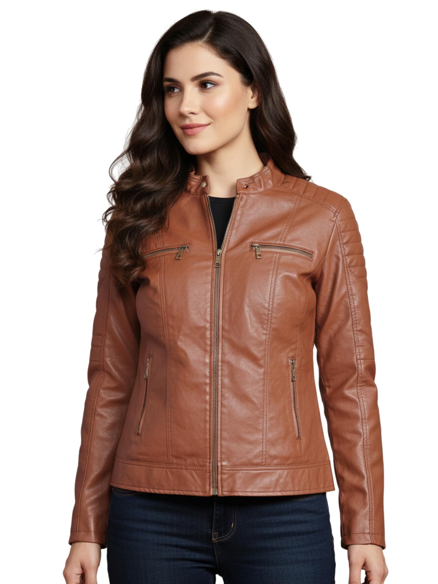 leather retail Brown Jacket For Women's-picture-24