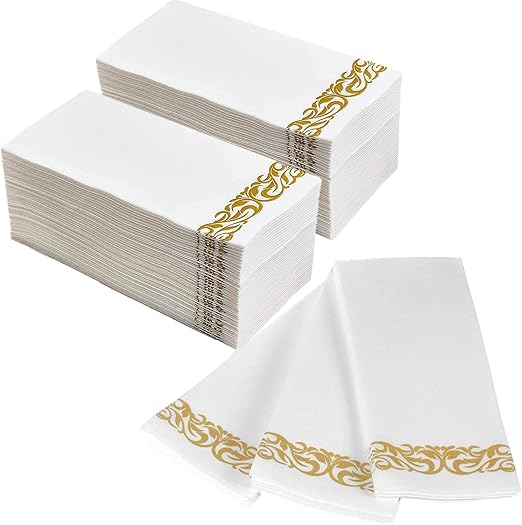 DADAWU Disposable Hand Towels,Linen Feel Guest Towels,Gold Paper