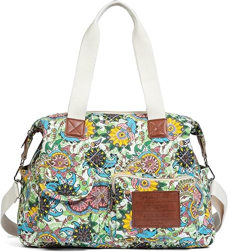 Vista 5 de Malirona Bolso de hombro de lona para mujer, bolso de viaje con asa superior, bolso cruzado con diseño floral