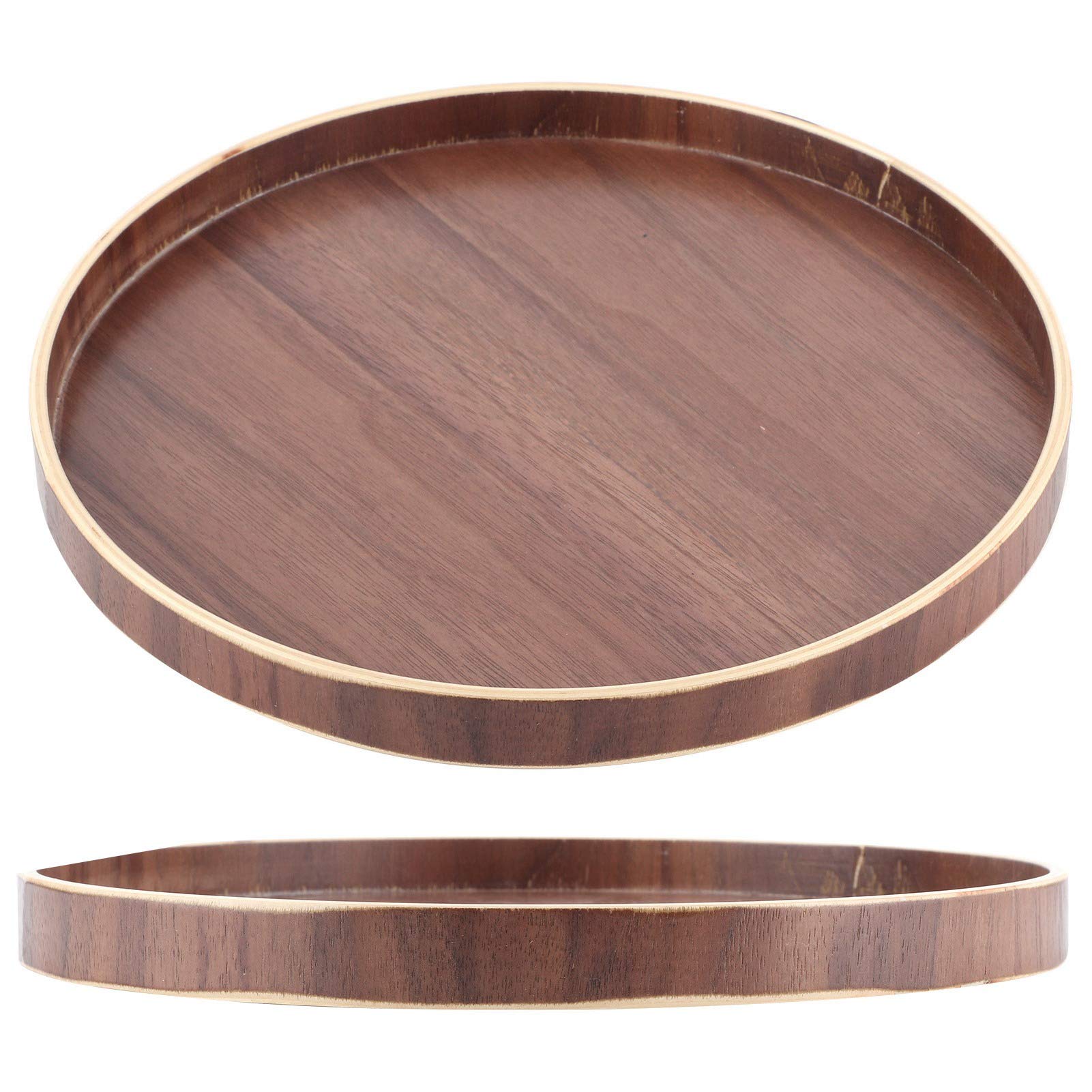 Plateau de service rond en bois de style japonais – 24 cm couleur noyer – Respectueux de l'environnement et sûr pour servir, divertir et décorer la maison