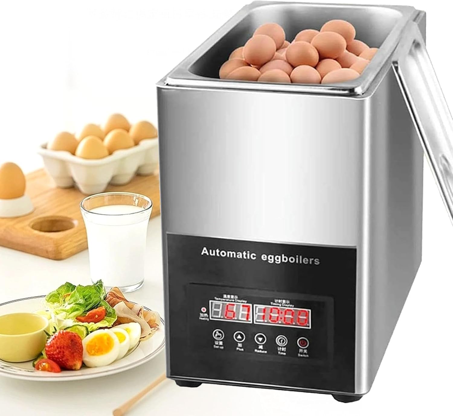 800W Hot Spring Egg Cooker with Digital Screen, Commercial Automatic Egg Boiler - Holds 50 Eggs + 30-90°C Temperature Control + 0-90mins Timer, for Hot Spring Egg, Half-Boiled Egg, Hard Boiled Egg