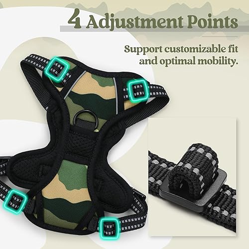 Vista 220 de rabbitgoo - Arnés antitirones para perro grande, con 2 aros para correa, acolchado suave, ajustable, tela Oxford, reflejante, no asfixia, chaleco
