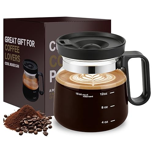 16 Oz Glass Coffee Pot Mug with Spill Proof Lid,