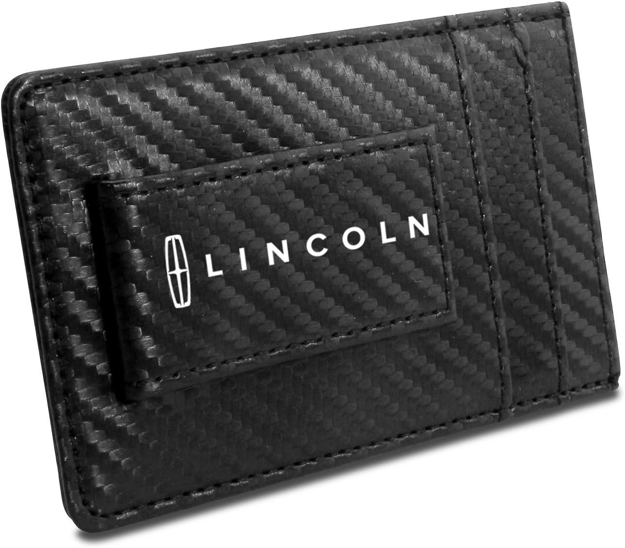 Lincoln Black Carbon Fiber Leather Wallet RFID Block Card Case Money Clip