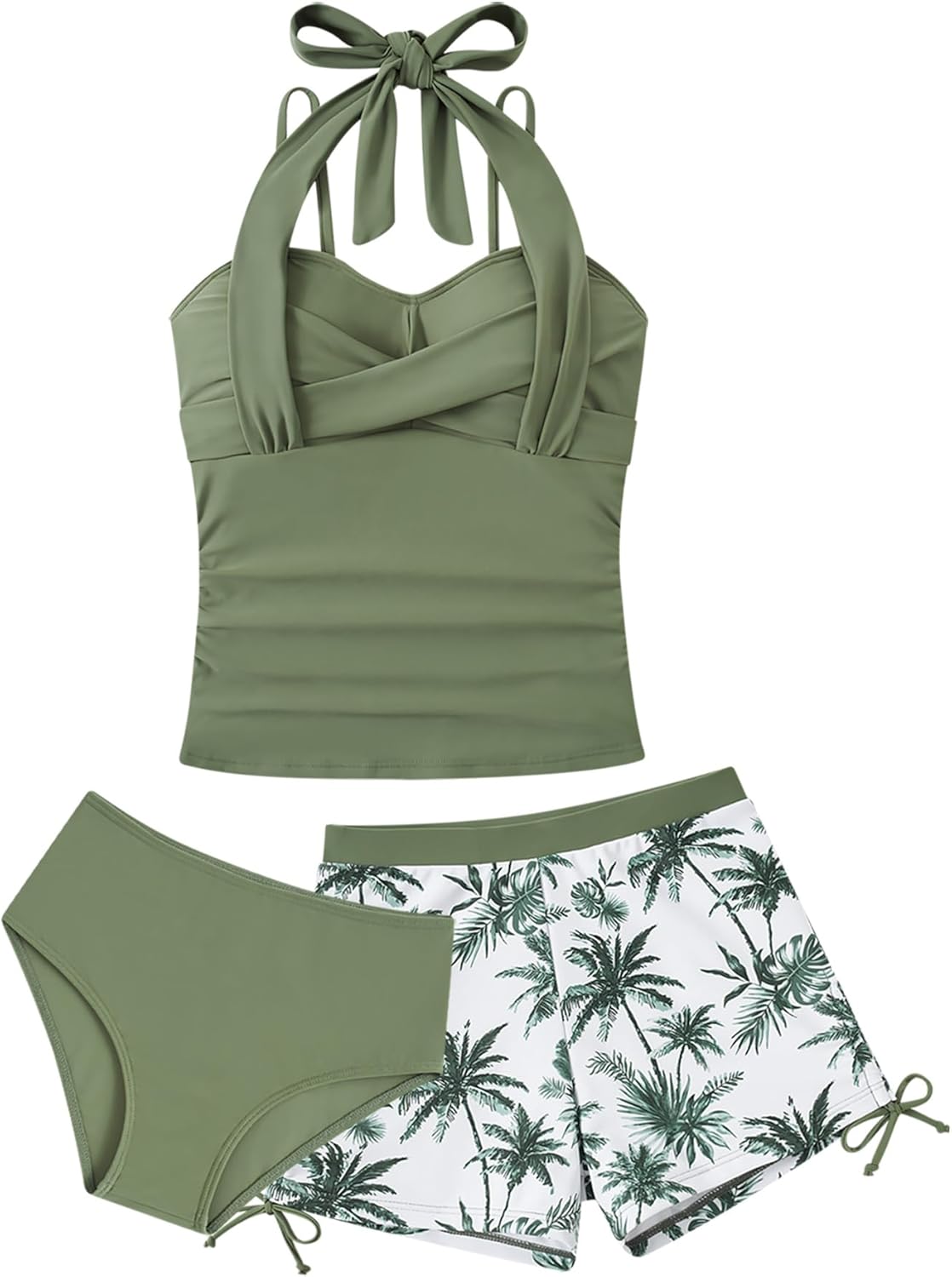 Girls Tankini Swimsuit with Short 3 Piece Halter Adjustable Bathing Suits for Girls Size 9-16