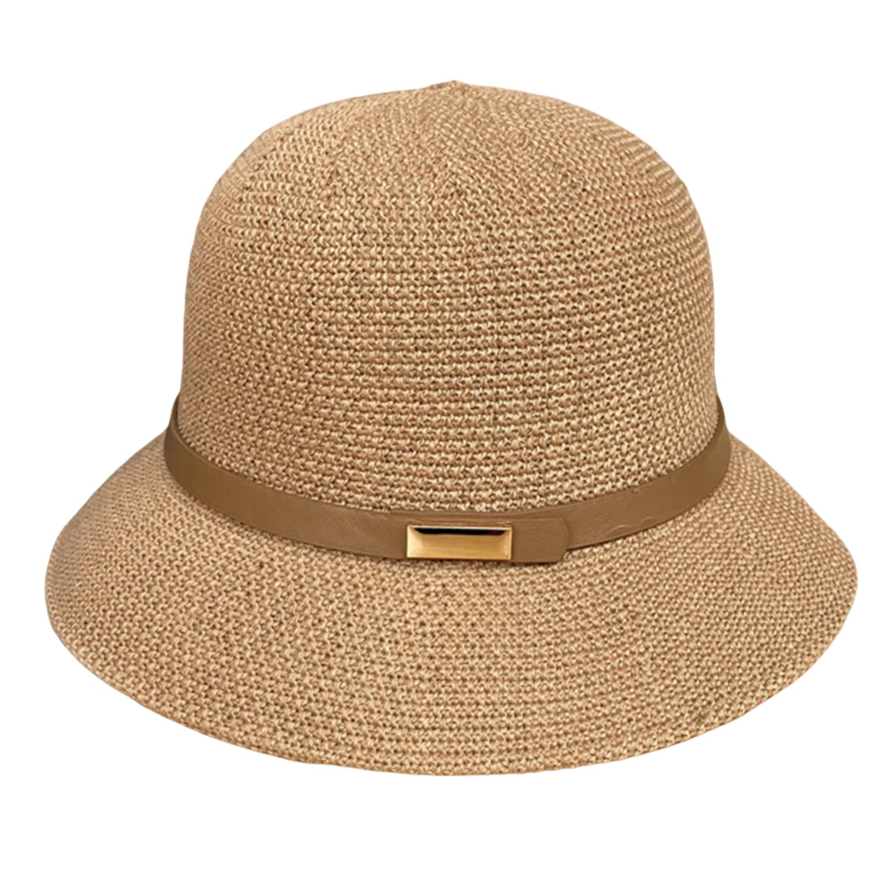 Sombrero de paja para mujer, ala corta, bombín de verano con cinturón para playa