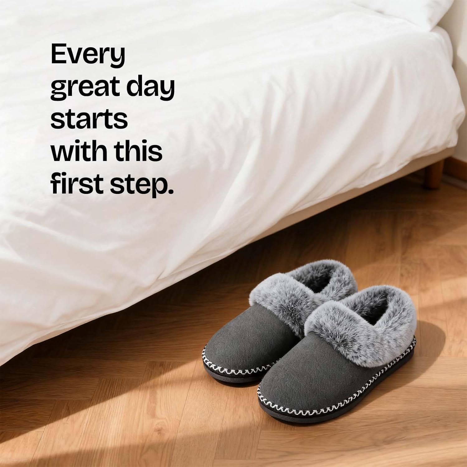 EverFoams Women's Bootie Slippers Warm Soft Comfy Memory Foam Non-slip Indoor House Shoes with Fluffy Collar