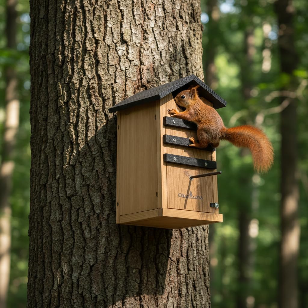 Cedar Screech Owl House Box, Squirrel Nesting Shelter, Large Cedar Bird House for Outside, Rustic Big Birdhouse,Nesting Shelter Nester Heavy Duty, Stainless Steel Perch,Assemble Needed