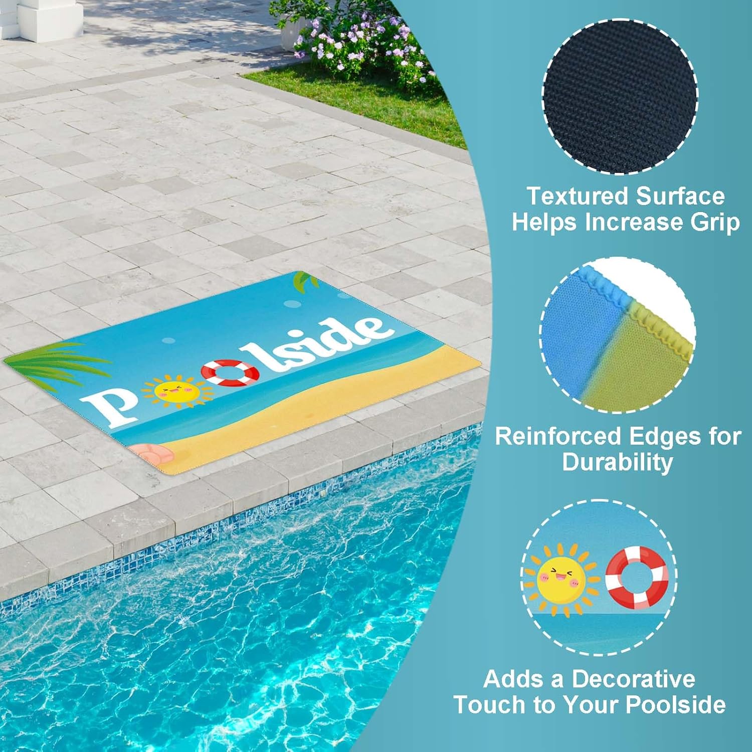 1PC Pool Mat Non Slip Poolside Seating Mat for Edge of Pool, 24 x 35 Inch Outdoor Floor Pool Deck Rug Soft Neoprene Walk Pool Cushions with Drainage for Summer Outdoor Indoor Beach Swimming Safety