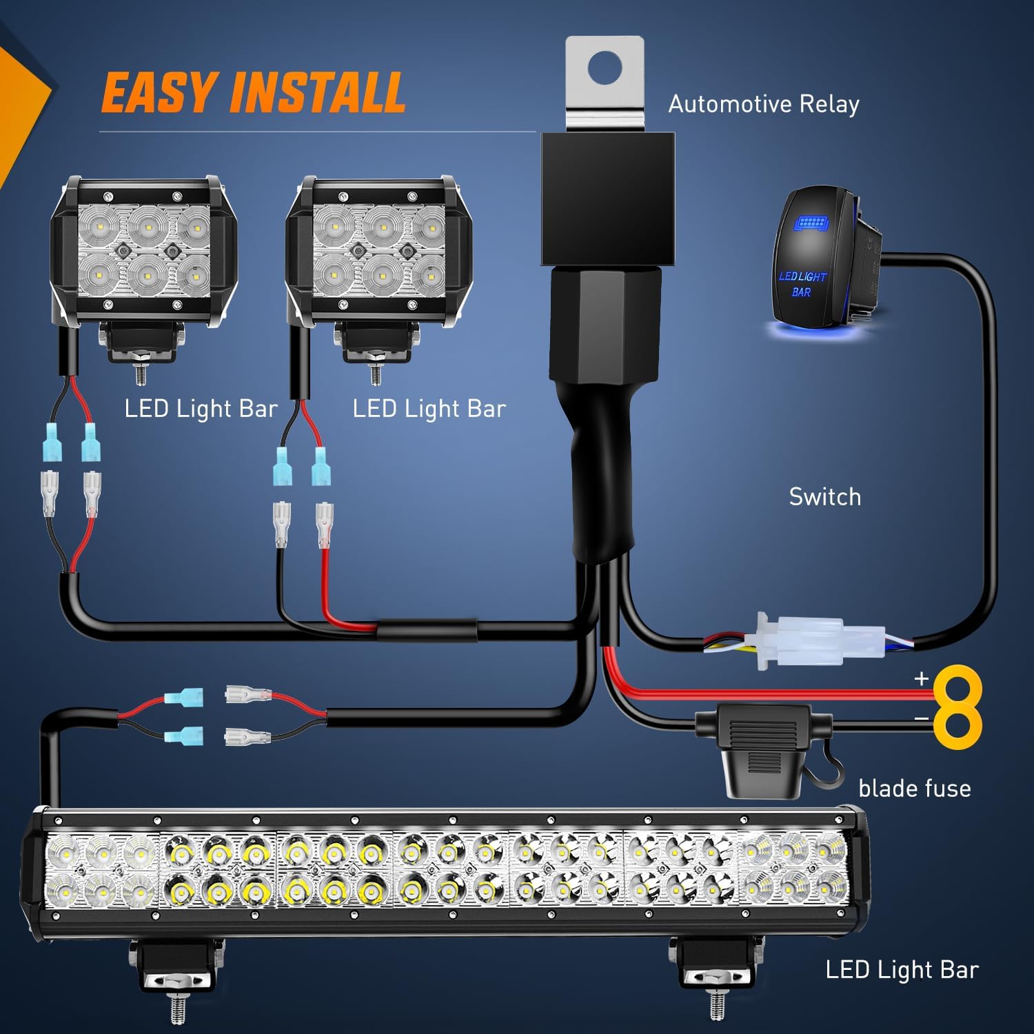 Nilight 20 Inch126W Led Light Bar Spot Flood Combo 2PCS 4 Inch 18W Led Pods Flood Boat Lights Driving Fog Lights Work Light for Trucks With 16AWG Off Road Wiring Harness- 3 Leads, 2 Years Warranty