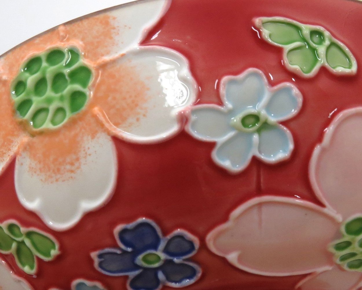 Amazon.co.jp: 京焼 清水焼 昇峰窯 茶漬 小 交趾花尽くし (赤) B3-13小