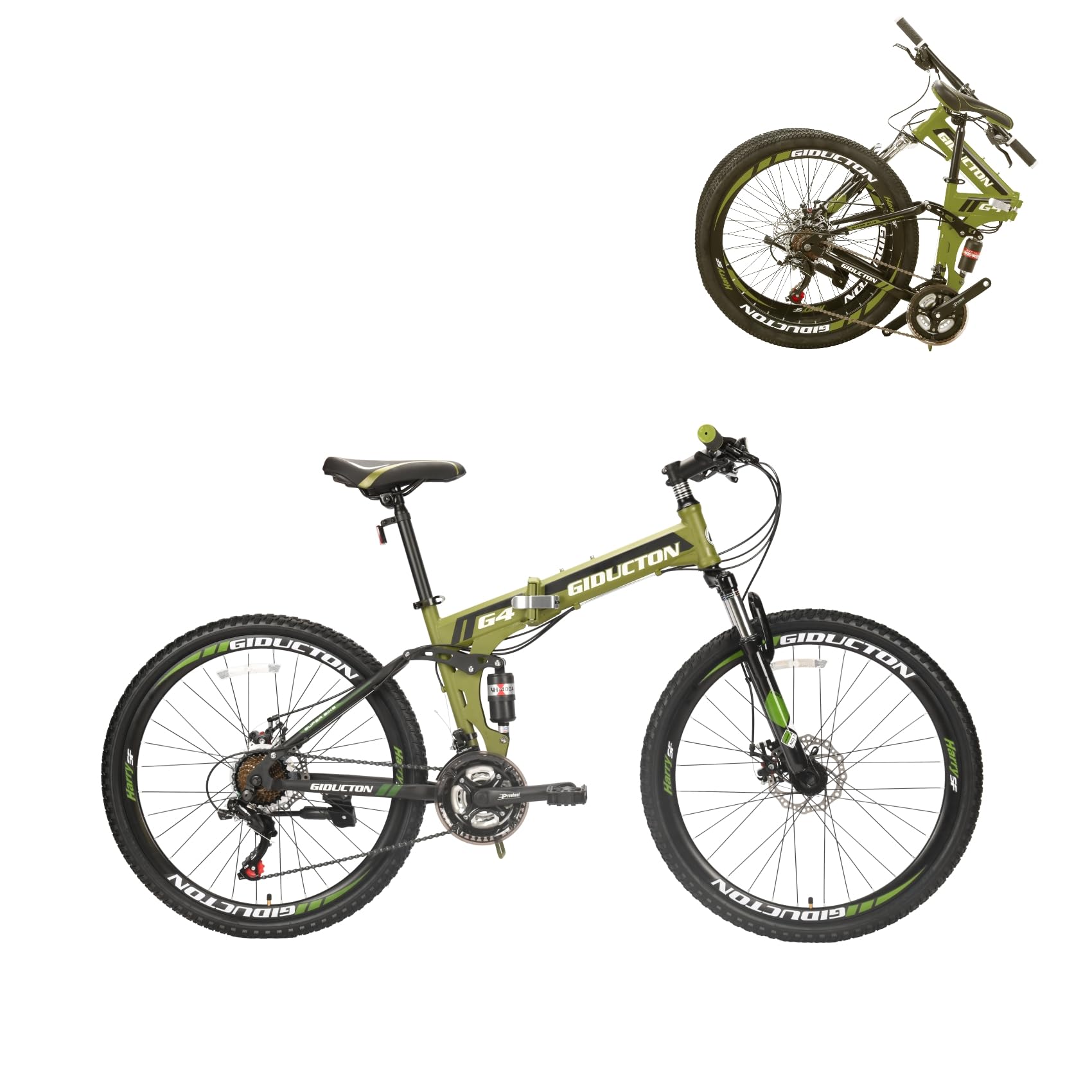GIDUCTON 26 Inch Folding Mountain Bike with 21 Speed for Adults, 26 Inch Full Suspension Mountain Bike with Disc Brakes