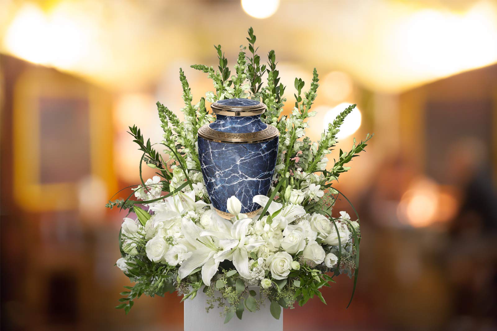 Marble Elegance Blue Cremation Urn for Human Ashes for Funeral, Burial or Home, Cremation Urns for Ashes Adult Male Large Urns for Dad and Urns for Human Ashes Decorative Urns