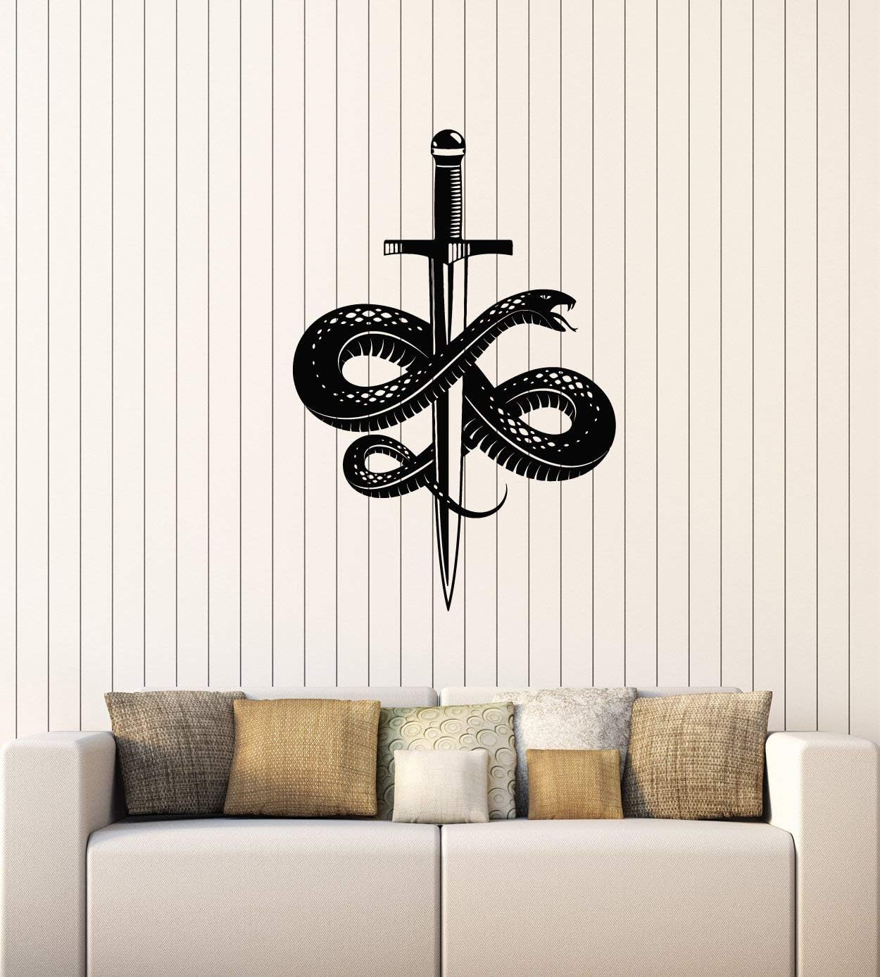 Large Vinyl Wall Decal Mythology Decor Snake Sword Weapon Stickers Mural (g4211) Black