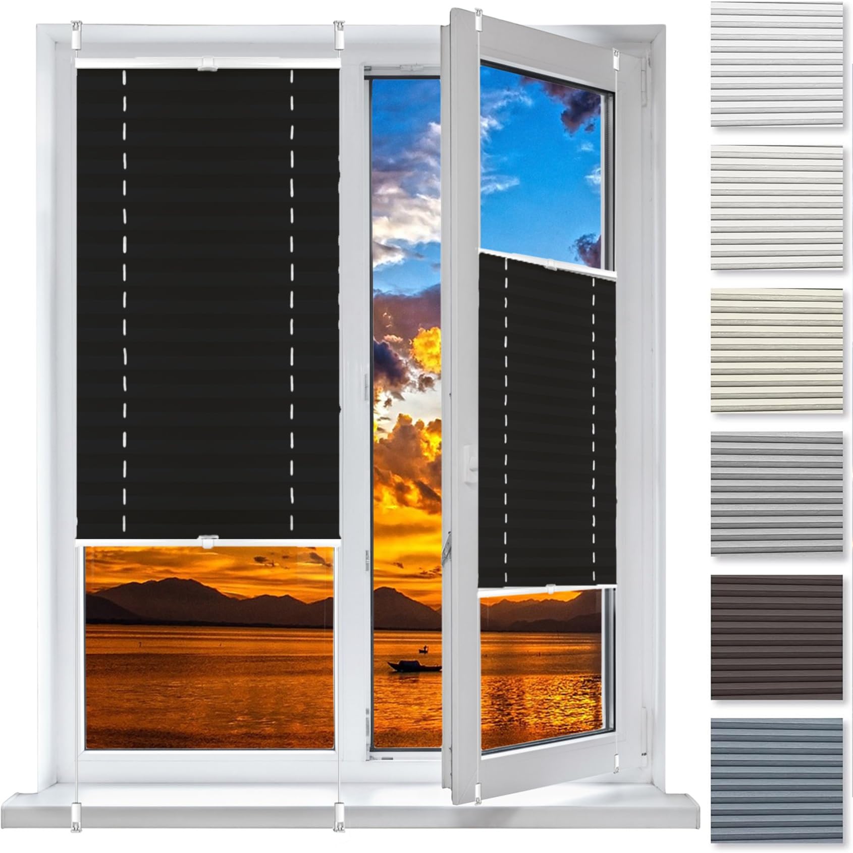No Drill Blinds Temporary Window Blinds 36 x 115 cm (W x H), Easy to Install No Tools Needed Quick Fix, Pleated Roller Blind Blackout Blind, Blackout Roller Blind, for Window Door, Black