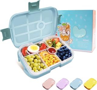 Homtibrm Bento Lunch Box, 920ML Kids Lunch Box with 6 Compartments Snack Salad Box Food Container for Childrens Girls Boys Adults Work School, Microwave Freezer & Dishwasher Safe Blue