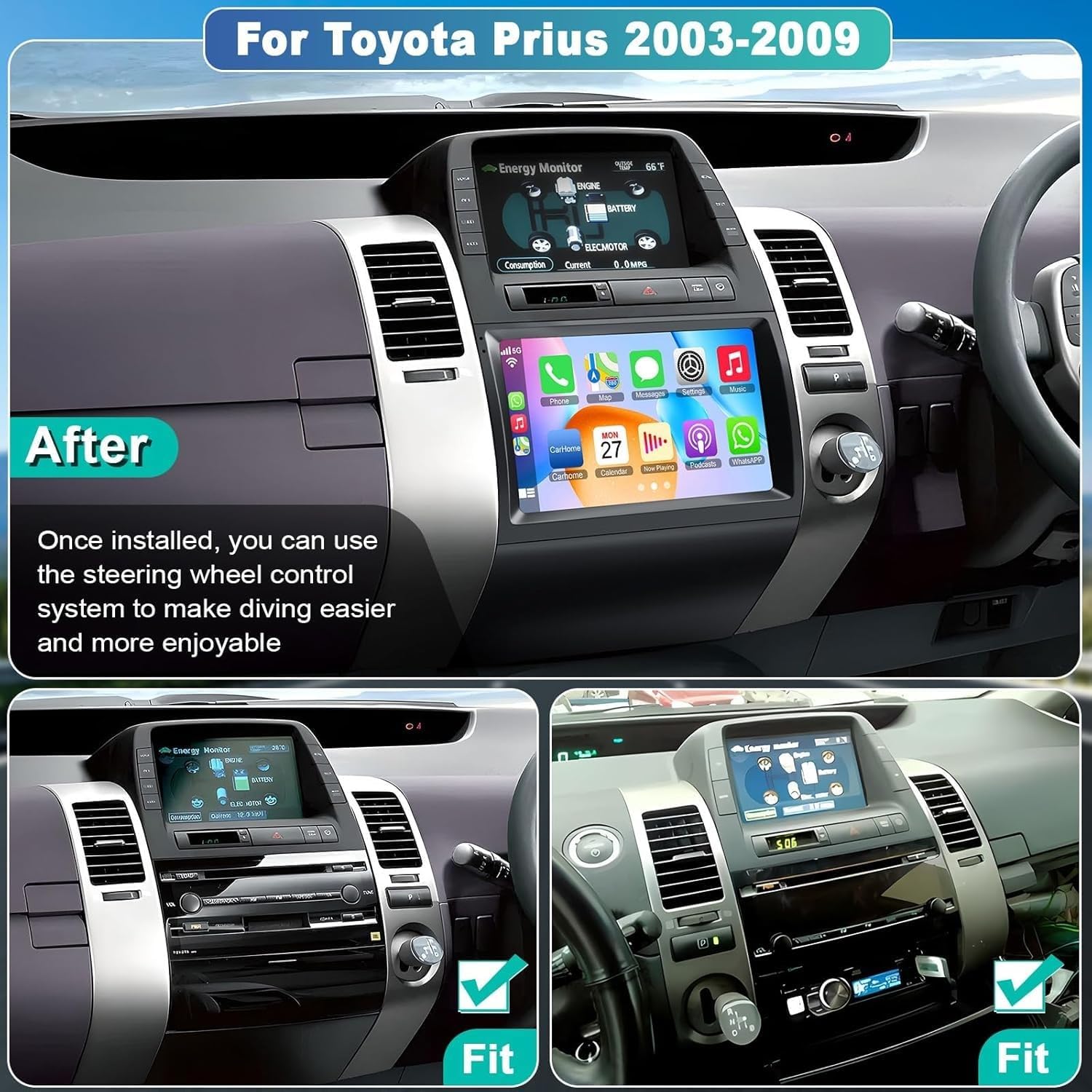 4+64G Car Stereo Radio for Toyota Prius 2003 2004 2005 2006 2007 2008 2009 with JBL,Android 13 9" Touchscreen Head Unit with Wireless CarPlay Android Auto, Bluetooth SWC DSP GPS Navi FM Backup Camera