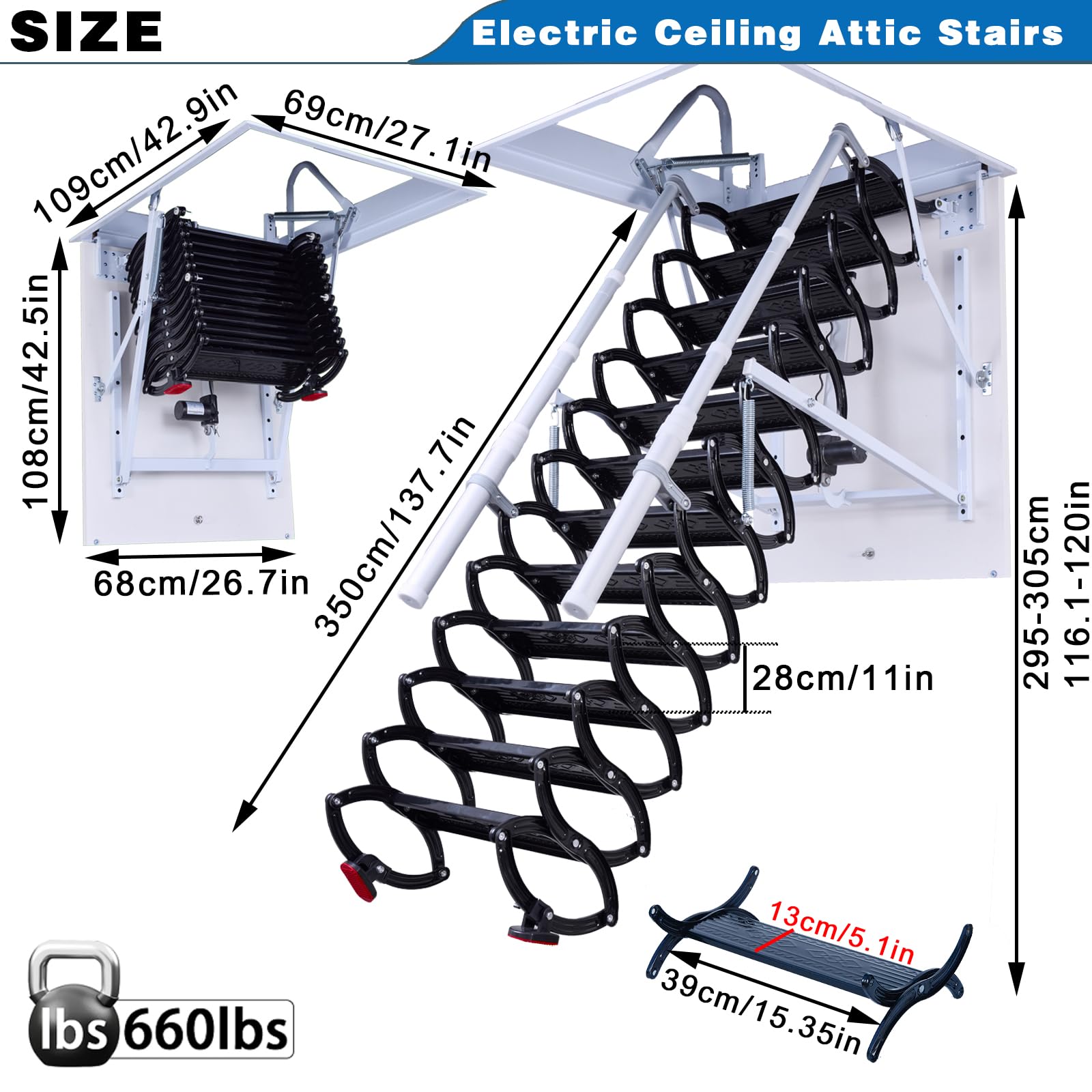 12 Steps Electric Attic Ceiling Ladder, Retractable Pull Down System Attic  Stair, Invisible Folding Ceiling Loft Ladder with Telescoping Handrail,  Extension Steps Staircase for Home (White, Steps 12) - Amazon.com