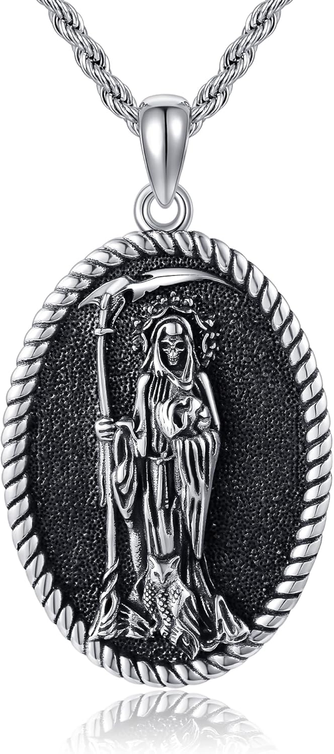 YAFEINI Sterling Silver Santa Muerte/St Peregrine/Hecate/Goddess/Virgin Mary/St Christopher/St Michael/St Jude Necklace Religious Mother's Day Jewelry for Women Mom Men Unisex