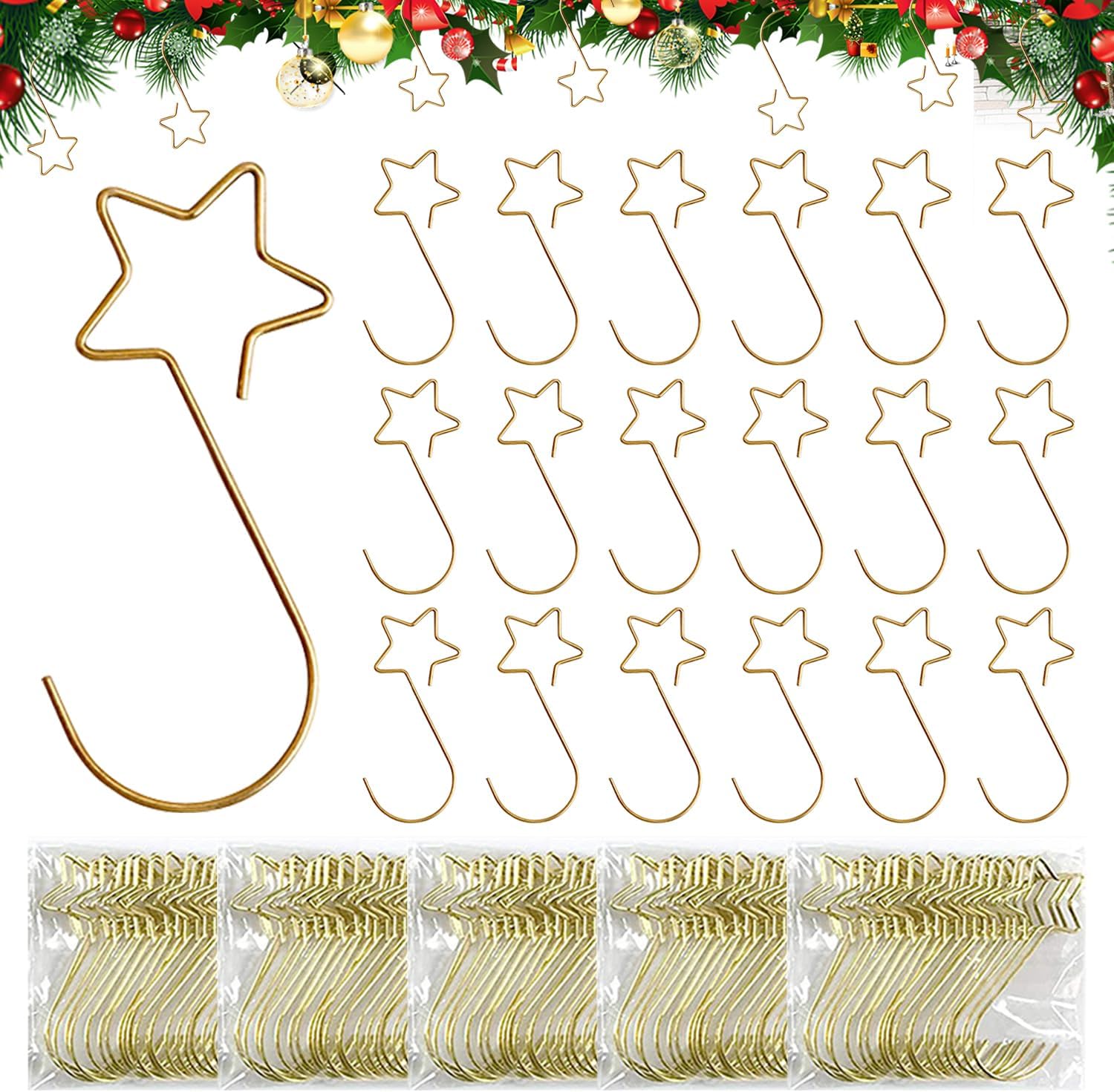 100pcs Christmas Tree Ball Hook Hangers, S Shaped Stainless Steel